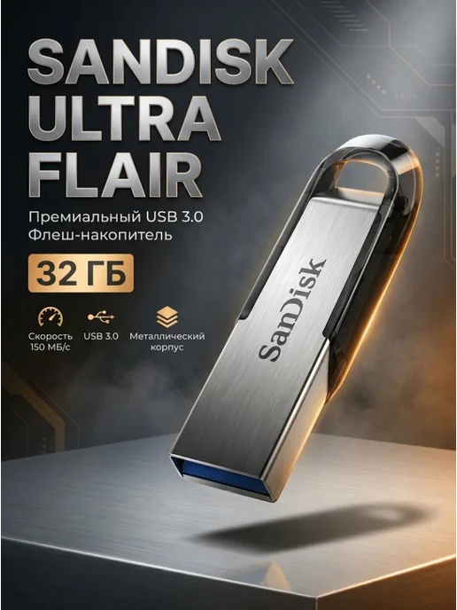 Sandisk Флешка Ultra Flair 32gb серебристо-черная